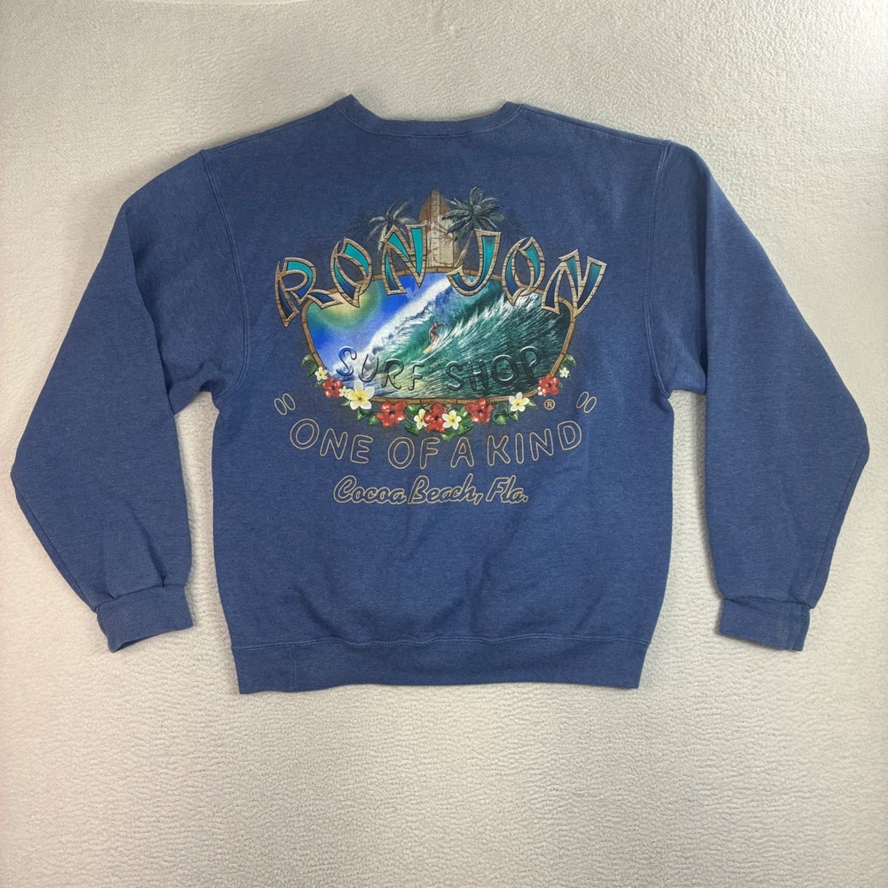 Ron Jon Surf Shop Crewneck Sweatshirt Men M Blue Cocoa Beach Florida Vintage Y2K